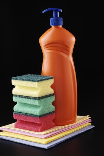 detergent and sponge